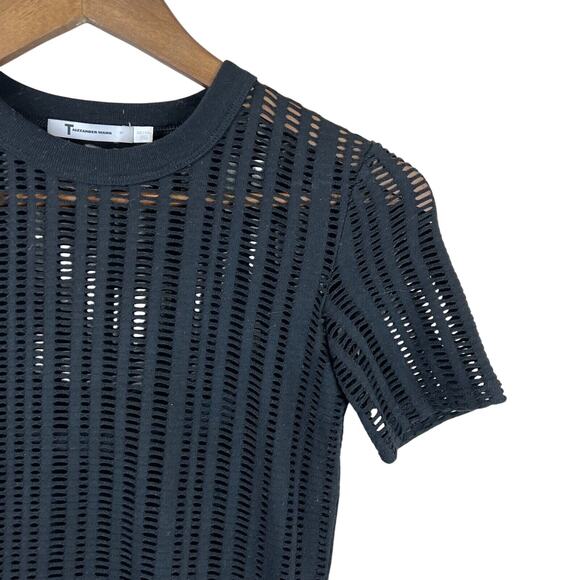 T by Alexander Wang Mesh Overlay Black Bodycon Dress XS LBD Edgy - Picture 4 of 11